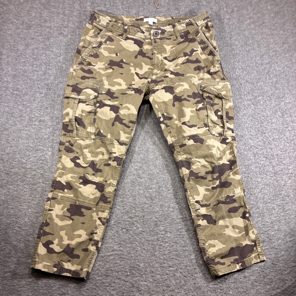 Sun + Stone Cargo Pants Men 32x25 Green Camo Stretch Utility Pockets Hiking